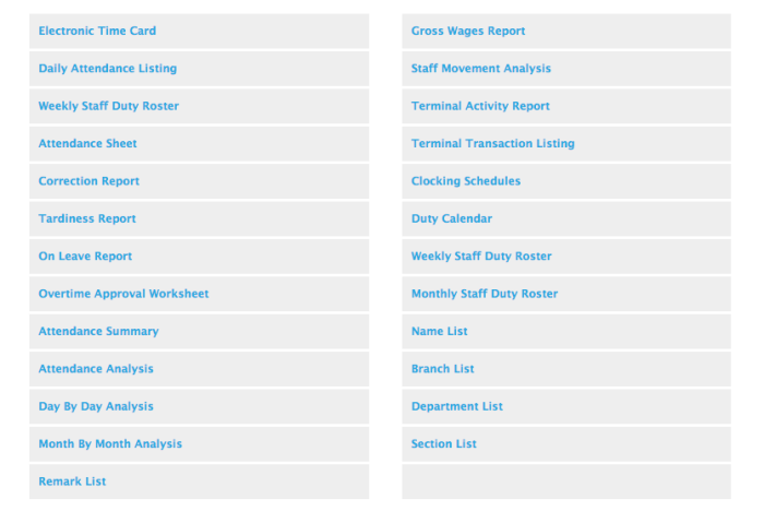 Reports available in TimeTec Cloud
